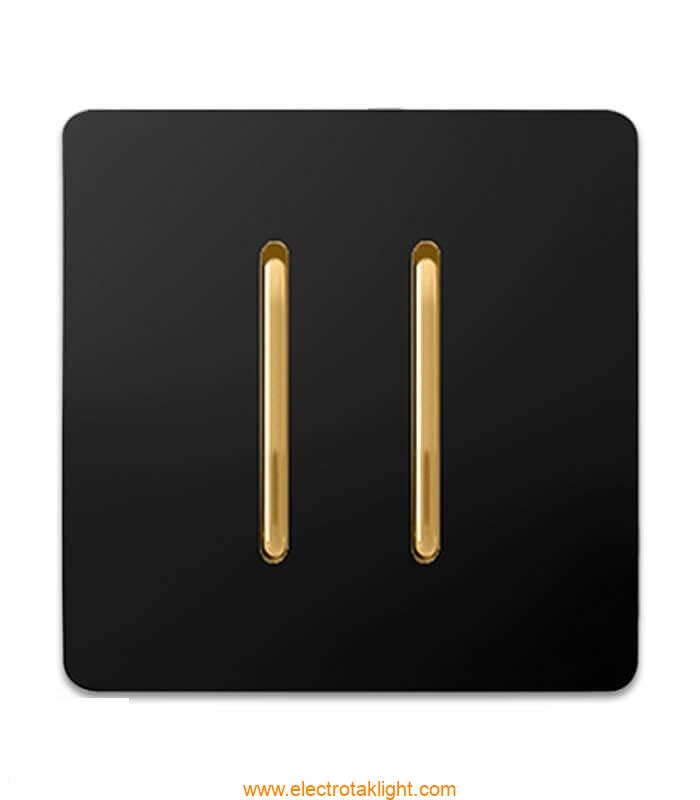 کلید و پریز آسیا الکتریک مدل کریستال مشکی با زه طلایی